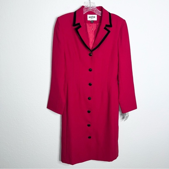 Kasper Blazer Dress Women 4 Red Jacket Suit Crepe Velvet Sheath old money C4 - Picture 2 of 11